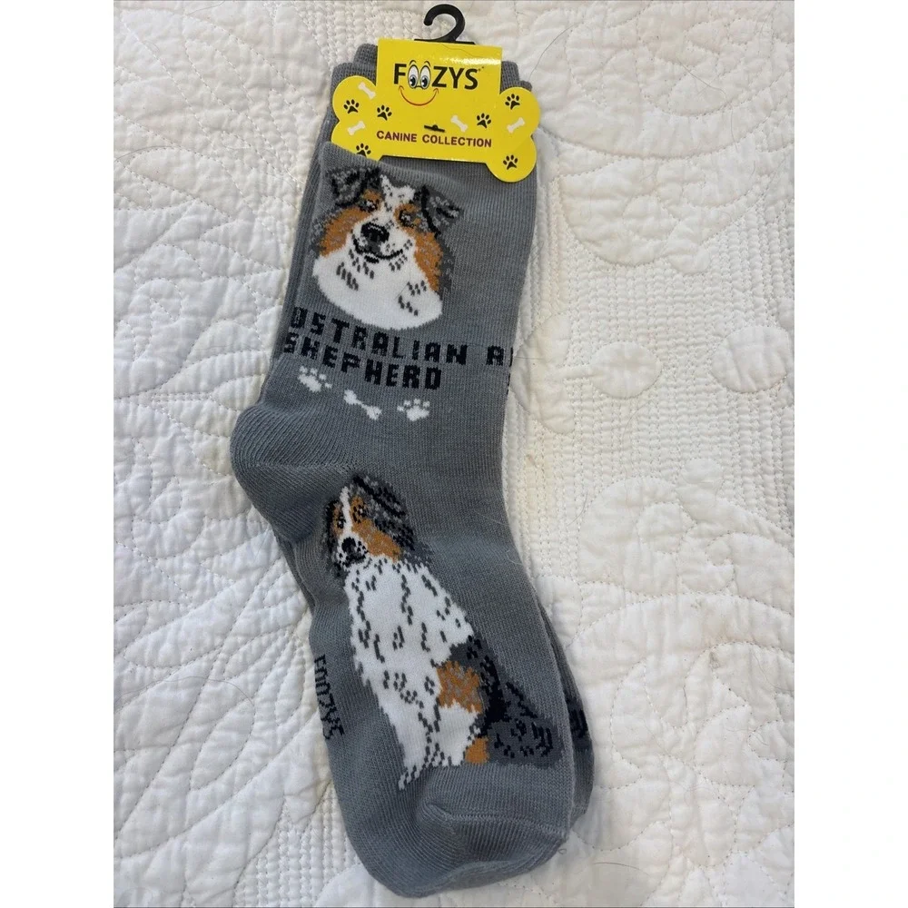 Foozy's Canine Collection Australian Shepherd Socks SZ 9-11 Gray PolyBlend